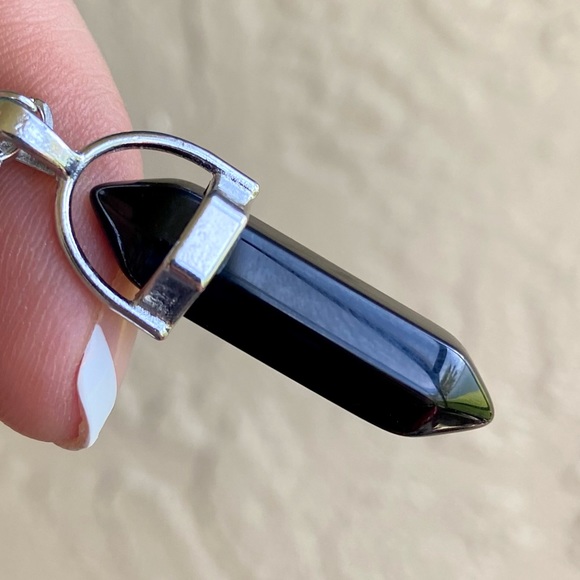 Handmade maille choker & Black obsidian bullet charm boho necklace - Picture 2 of 15